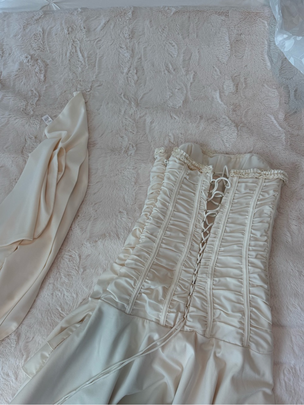 US 0 OhPolly Strapless Ruffled Corset Mini Dress in Cream - Picture 5 of 6